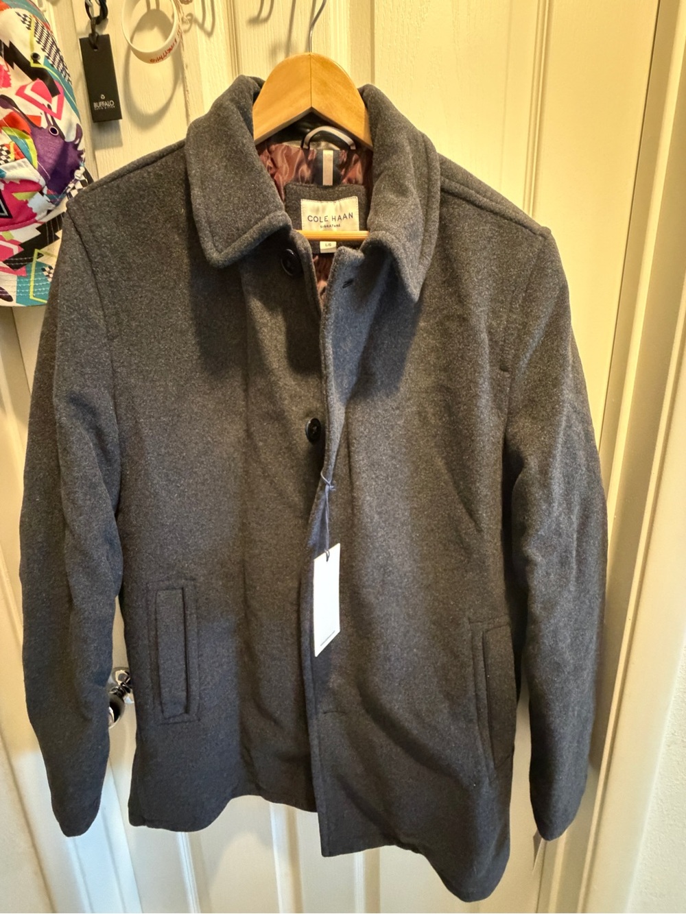 Cole Haan Men's Charcoal Gray Wool Pea Coat